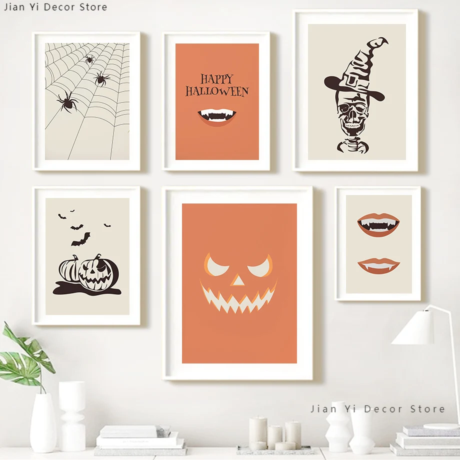 Halloween Pumpkin Grimace Spider Bat Lips Wall Art Canvas Painting Nordic Posters And Prints Pictures For Living Room Home Decor