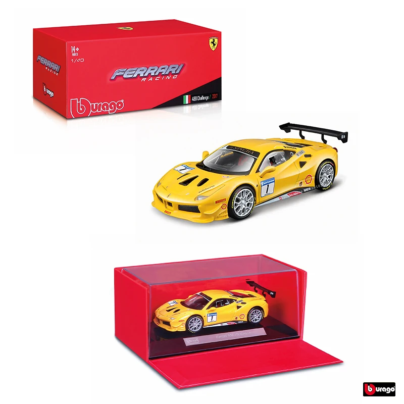 

Bburago 1:43 Феррари 488 CHALLEVGE серия акриловый Glift коробка упаковка автомобиля имитационная модель брелок для автомобильных ключей, модель собрать подарки игрушки для мальчиков