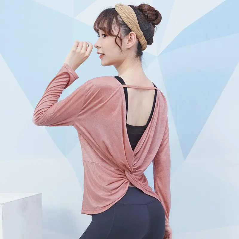 Yoga Tops Women High-End Fashion Beautiful Back Backless Twisted Fitness Breathable Quick-Drying Running Workout Gym Sports Wear