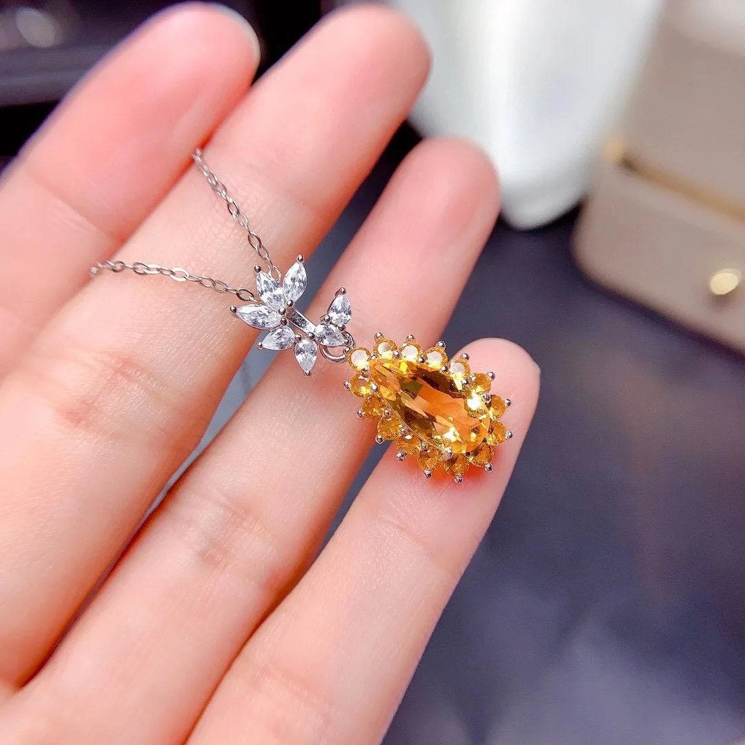 

100% Natural and Real Citrine necklacel 925 sterling silver Citrine Pendant