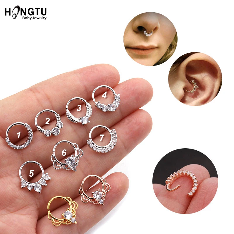 1 Piece Zircon Septum Ring Brass Nose Piercing Rings 20g Hoop Lip Ring Daith Tragus Conch Cartilage Earrings Piercing Jewelry