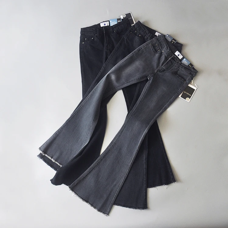 2016 Vintage Low Waist Elastic Flare Jeans Women Retro Style Bell Bottom Skinny Jeans Female Dark Blue Wide Leg Denim Pants