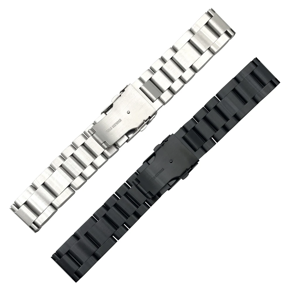 20 Mm 22 Mm 24 Mm 26 Mm Zilver/Zwart Roestvrij Staal Dikker Effen Link Horloge Band Band Vouwen sluiting Met Veiligheid Mannen Vervanging