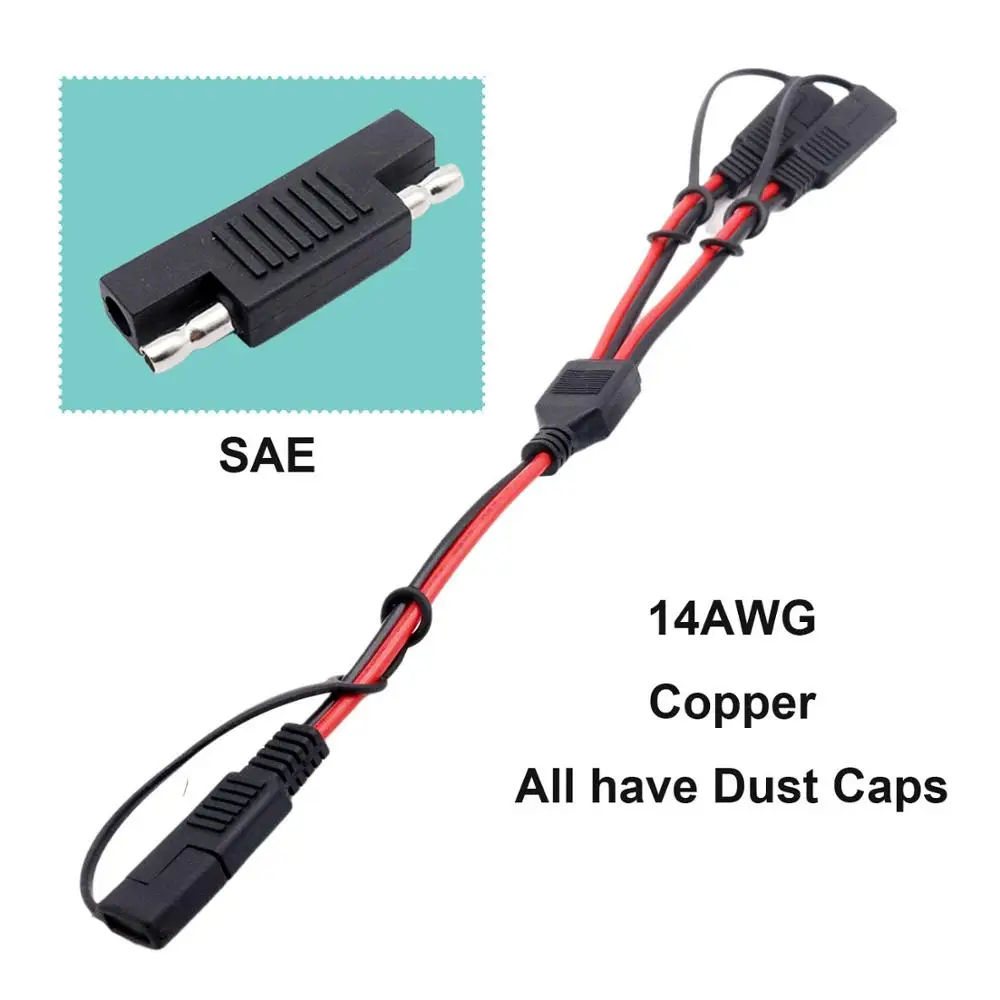 14AWG Solar Quick Connect Battery Extension SAE DC Power Automotive Connector Cable Y 1 to 2 SAE Splitter Cord with Dust Caps