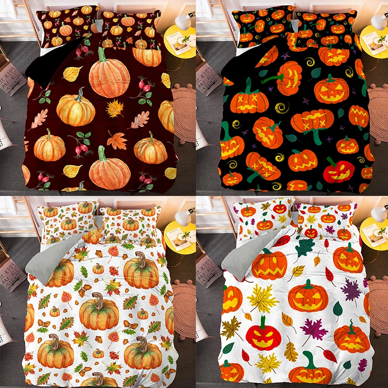 

Halloween Pumpkin Printing Bedding Set Single Twin King Queen Size Duvet Cover and Pillowcase 2/3pcs Morden Bedclothes