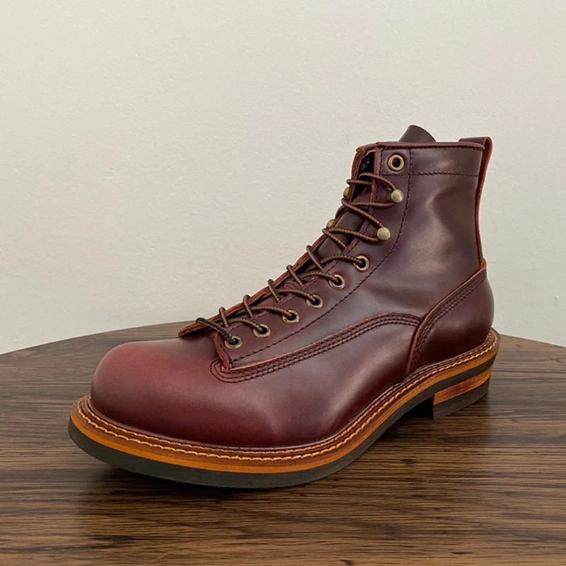 Unisex jesień Vintage Handmade mężczyźni skóra bydlęca buty sukienka wysokiej jakości botki brytyjskie oprzyrządowanie praca buty motocyklowe