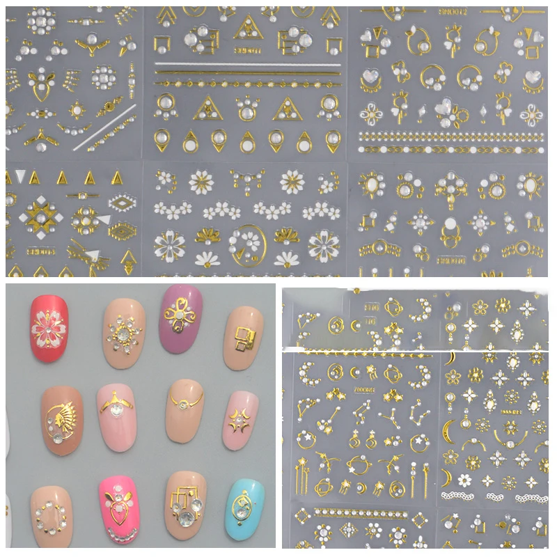 5X6cm 3D Golden Nail Stickers-Starry Sky,Galaxy,Planet,Geometry Mixed Shape Self-Adhesive Sliders For Nails Stickers 24pcs/Pack