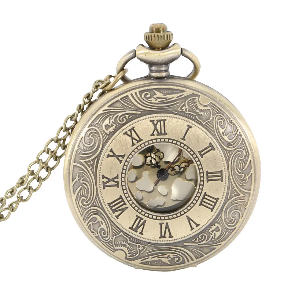 Antique Vintage Roman Number Quartz Pocket Watch Round Case Pendant Necklace Chain Clock Gifts XIN-Shipping