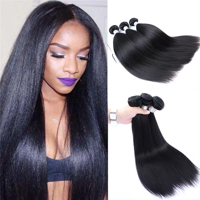 

Yaki Human Hair Brazilian Hair Weave Bundles With Closure 3 4 Light Yaki Straight Hair Extensions Dolago Virgin Human Hair