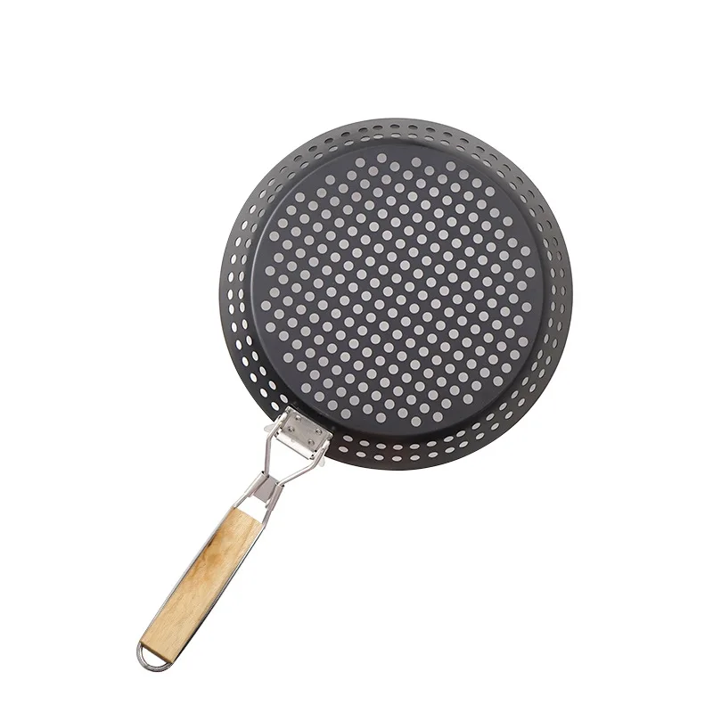 Grill Pan Picnic Pizza Kitchen Tool Multifunctional Non Stick Baking BBQ Frying Portable Seafood Round Perforated Folding Handle