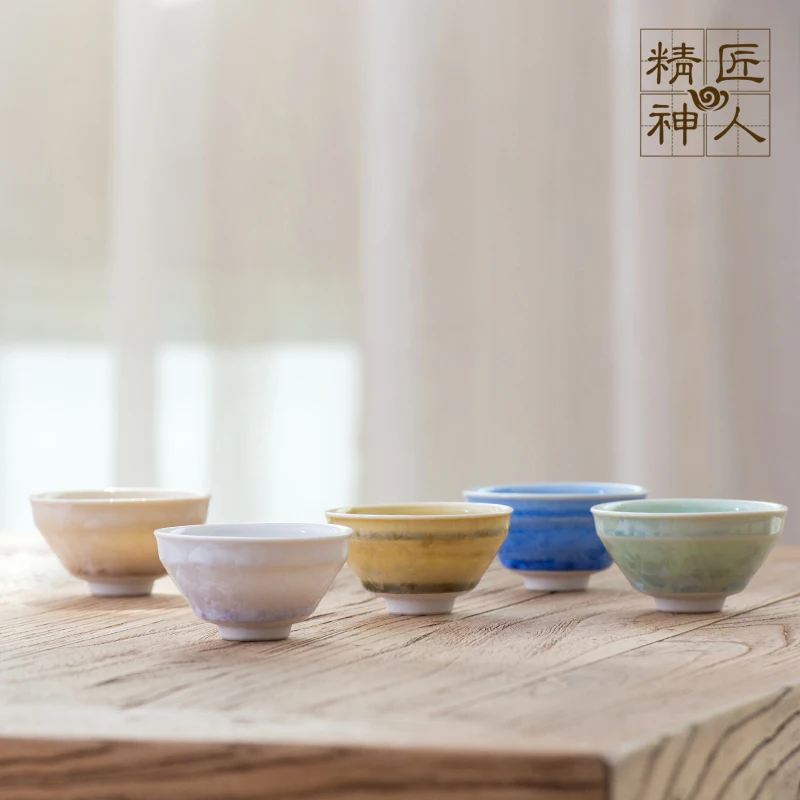 Single piece in stock] Japanese clear water fired earthenware crystal tea cup, handmade tea cup, bamboo hat cup