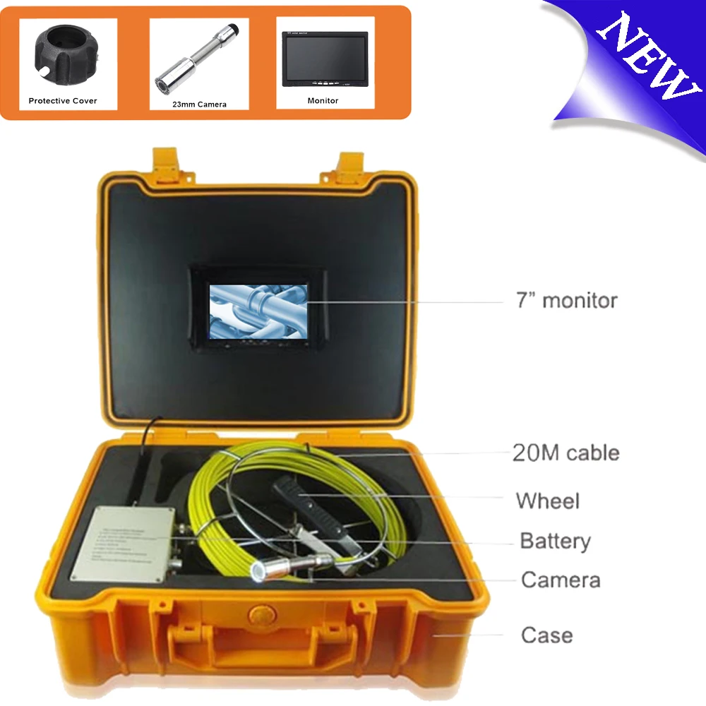 

High Quality Industrial CCTV Pipe Inspection System 7inch LCD Screen 20m Cable 23mm Waterproof Drain Sewer Endoscope Camera