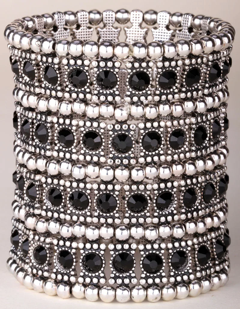 Multilayer stretch cuff bracelet women crystal wedding bridal jewelry B12 4 ROW antique silver color dropshipping wholesale