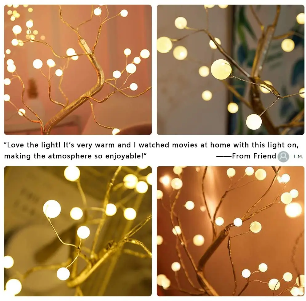 Christmas Tree Lights Garland Decorations For Home Led Fairy Night Light Bedside Study Table Lamp 108 Beads Battery USB Operated