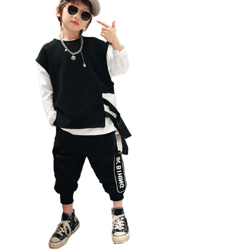 Boutique Suits Kids Boy Vest Sweatershirts Harem Pants Novel Fashion Street Teen Hip Hop 5 To 14 Years Children 2pc Clothes Sets