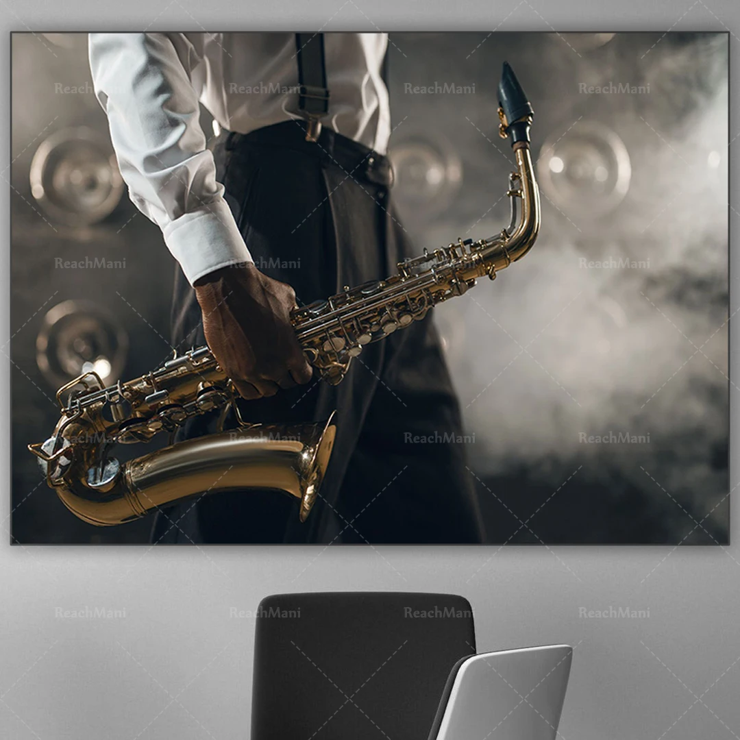 Saxophone prints, black and white piano, microphone canvas print, jazz saxophone player, jazz wall decoration musician gift crea