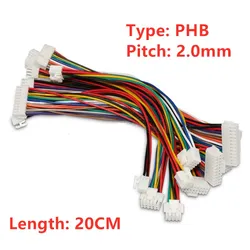 5PCS PHB 2.0mm Female Connector Terminal Cable 20cm Connector with Lock 4p 6p 8p 10p 12p 14P 16P 20P Double Head