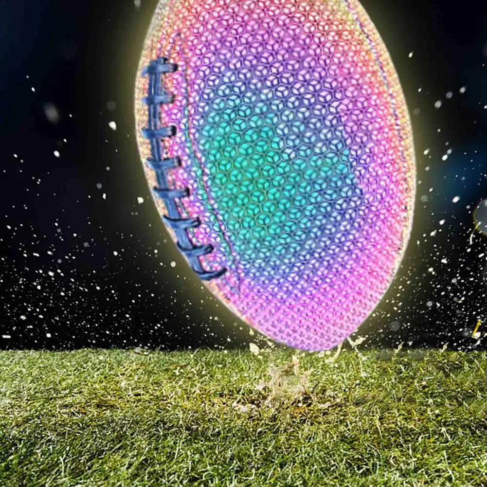 Rugby Reflective Football Leather Football Camera Flash Light Up Soccer per l\'allenamento notturno Glow In The Dark