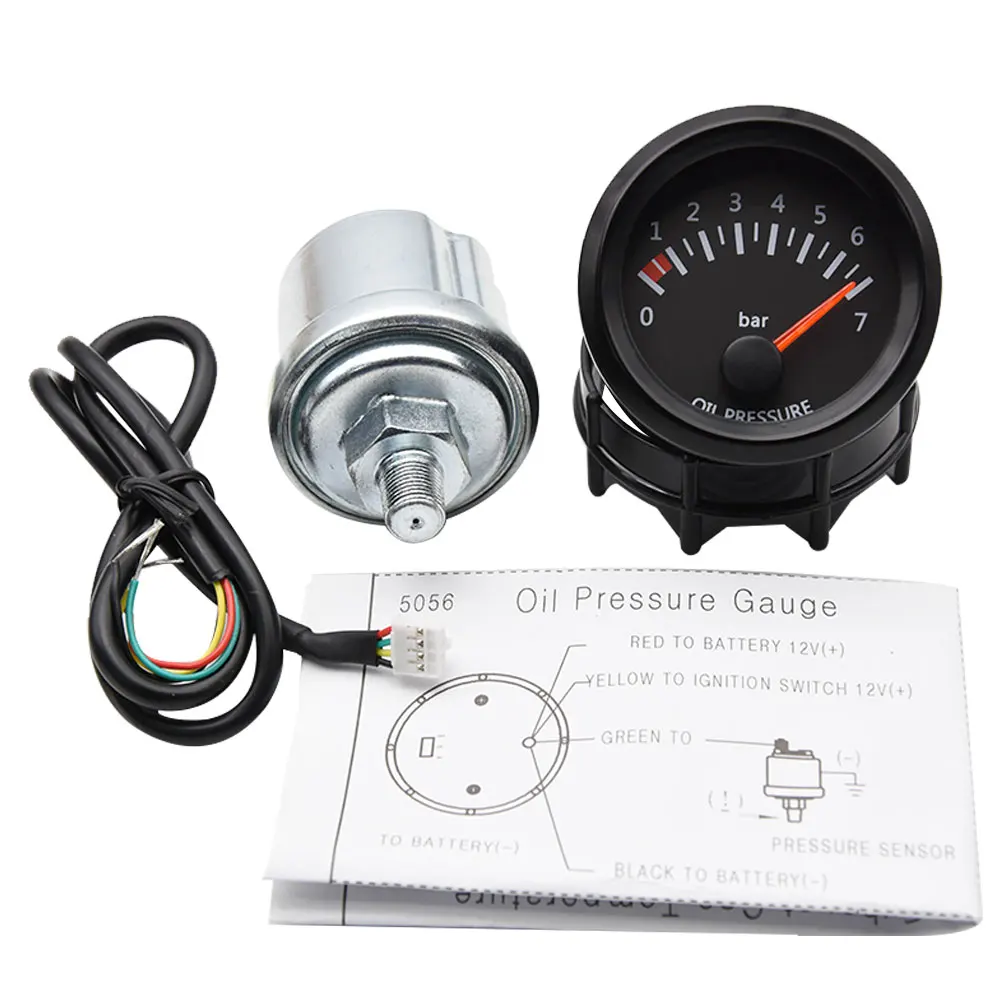 2 "52mm 12V Universal Auto Auto Öl Manometer 0-7Bar Öl Presse Gauge LED Meter mit Sensor für 12V Racing Gauge Schwarz Gesicht – Detail 1