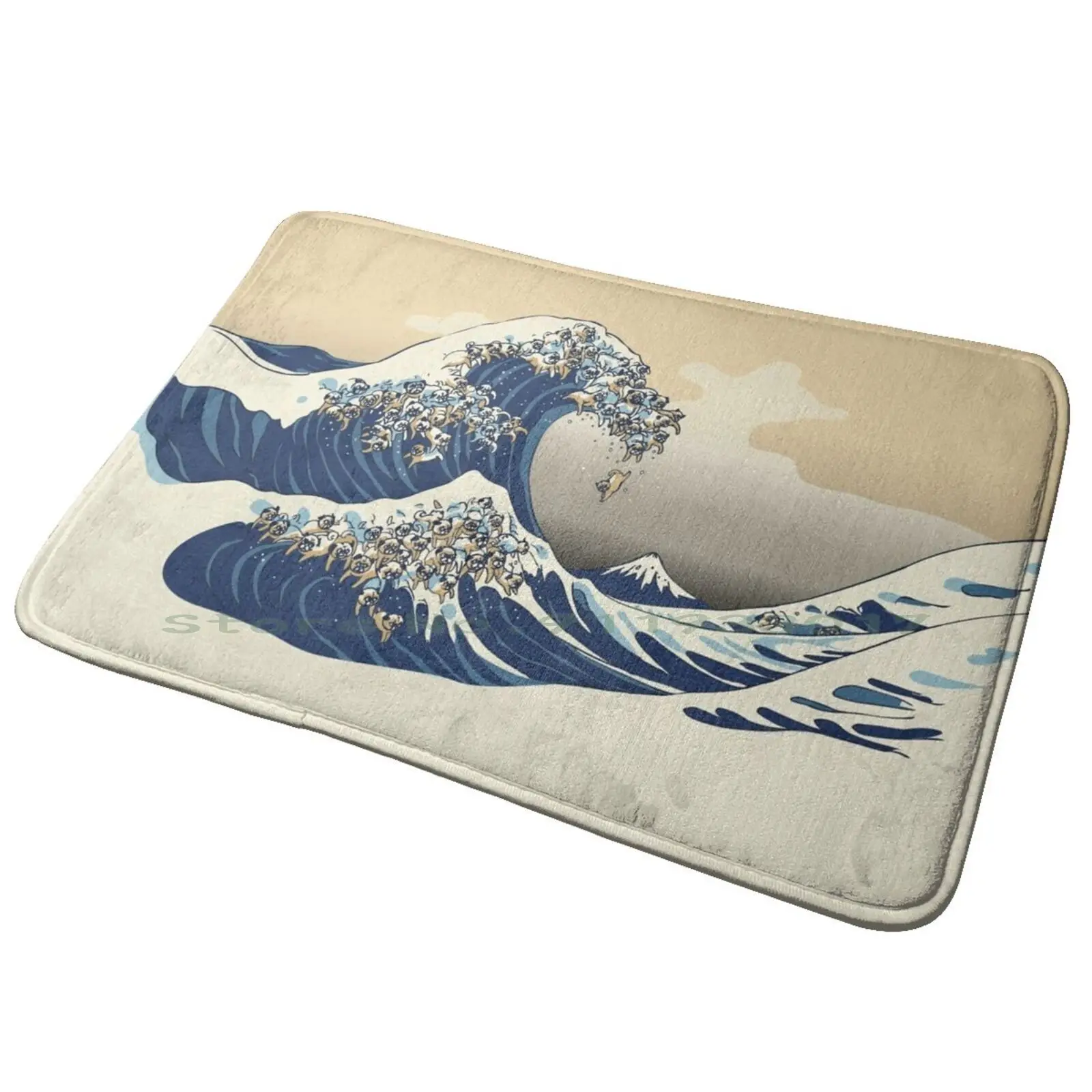 The Great Wave Of Pugs Vanilla Sky Entrance Door Mat Bath Mat Rug Calico Jack Pirate Flag Cross Bones Skull Face Mask Anti-Slip