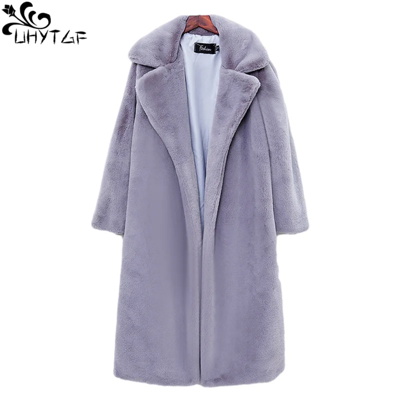 UHYTGF Winter Fur Coat Women Long Coat Outerwear Faux Fur Coat Woman Jacket Faux Rabbit Fur Coat Female Manteau Femme Hiver 941