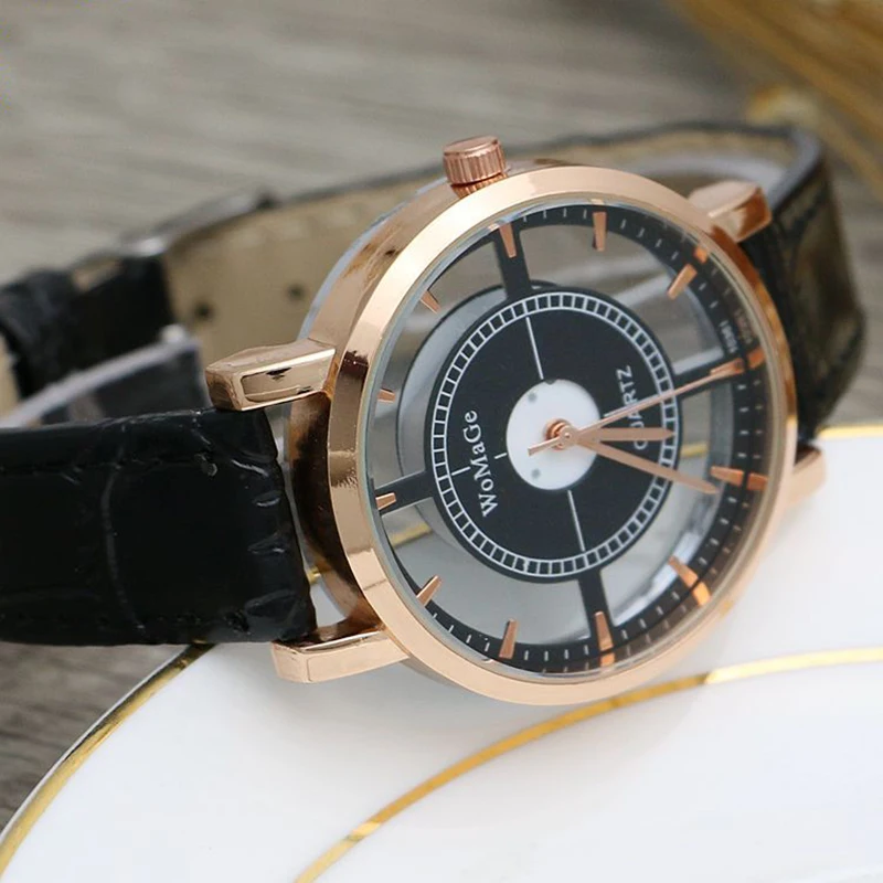 UTHAI CE97 Double-sided Hollow Transparent Chassis Watch Casual Personality Belt Quartz Watch