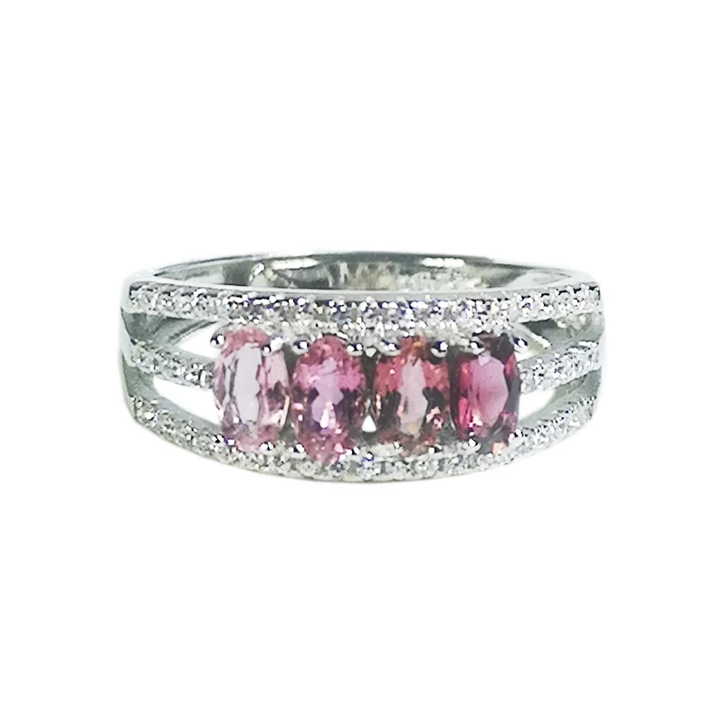 3mm*5mm 100% Genuine Pink Tourmaline Ring for Office Woman Classic 925 Silver Tourmaline Jewelry Gift for Wife