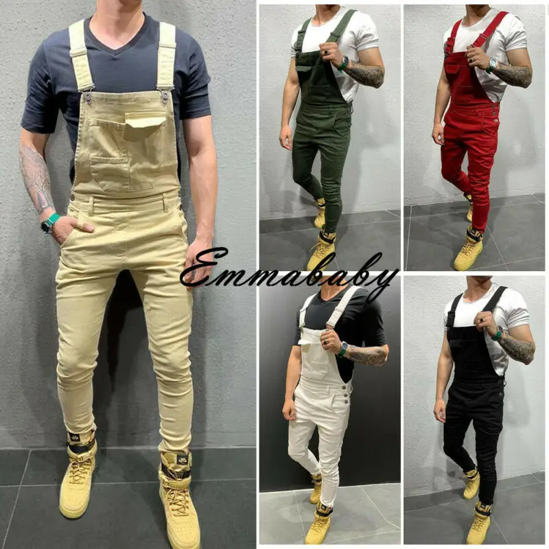 

Jumpsuits Overalls Bib Pants Suspenders Romper Trousers New Men Casual Cotton