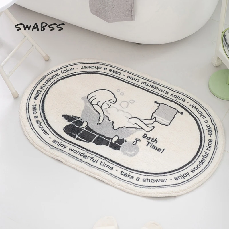 

White Cartoon Imitation Cashmere Carpet Bathroom Absorbent Floor Mats Doorway Non-Slip Mat Machine Washable Bedroom Carpet