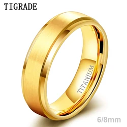 TIGRADE 18K Gold Plated Titianium Ring 6/8mm Men Engagement Band Wedding Band Couple Rings Unisex anelli donna bijoux femme