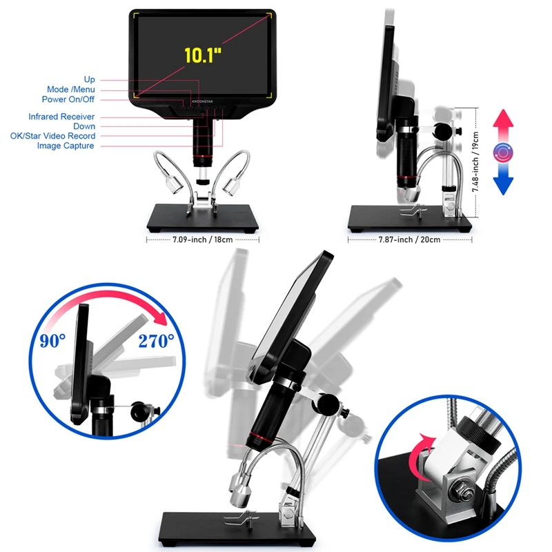 10.1'' Large LCD HDMI PC WIFI Digital Microscope 300X Measurement Calibration for SMT SMD Phone Repair PCB Solder 3D Magnifier