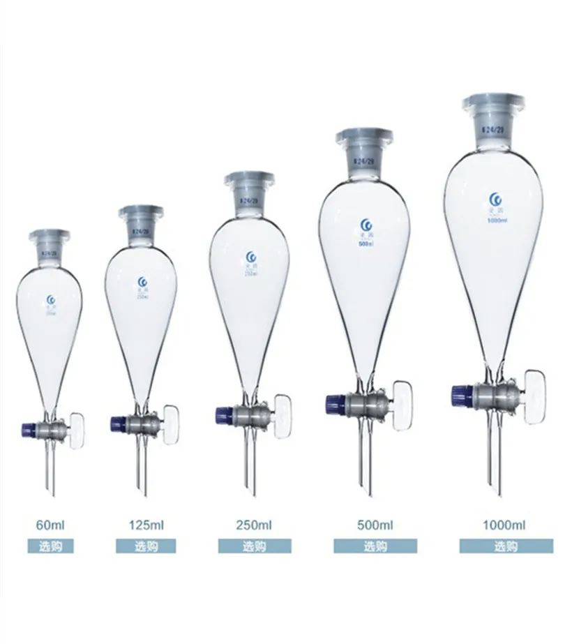 24/29 &19/26High Borosilicate Glass Pear Shaped Pyriform Separatory Funnel with glass Standard Taper Stopper Lab Supplies