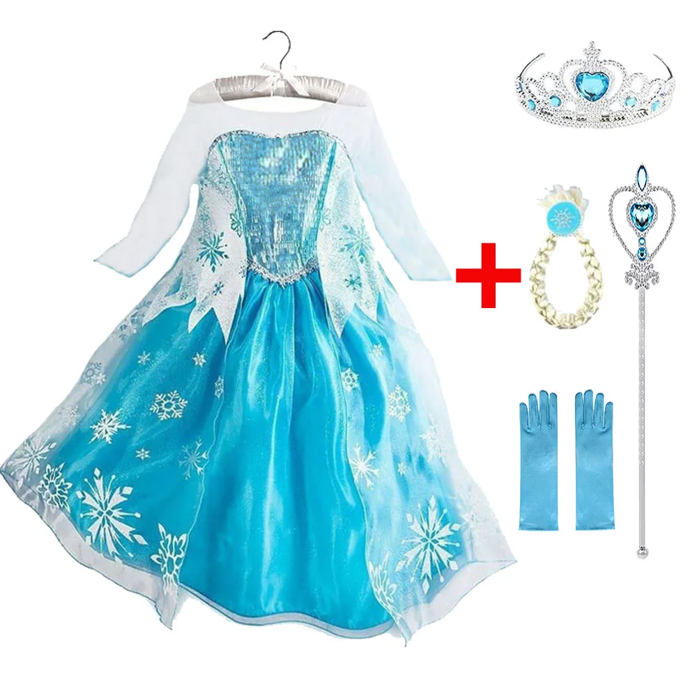 

Princess Girl Dress Snow Queen Elsa Dress Costume Children Cosplay Clothing Baby Kids Dresses Elza Dress Ana Dress Print A-Line