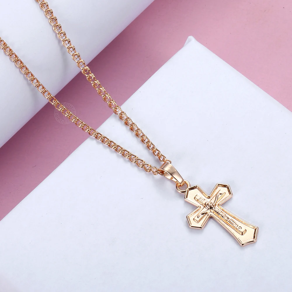 Fashion Jewelry Women Mens 585 Gold Color Crucifix Necklace Pendant Cross Snake Link Chains Jewelry GP405