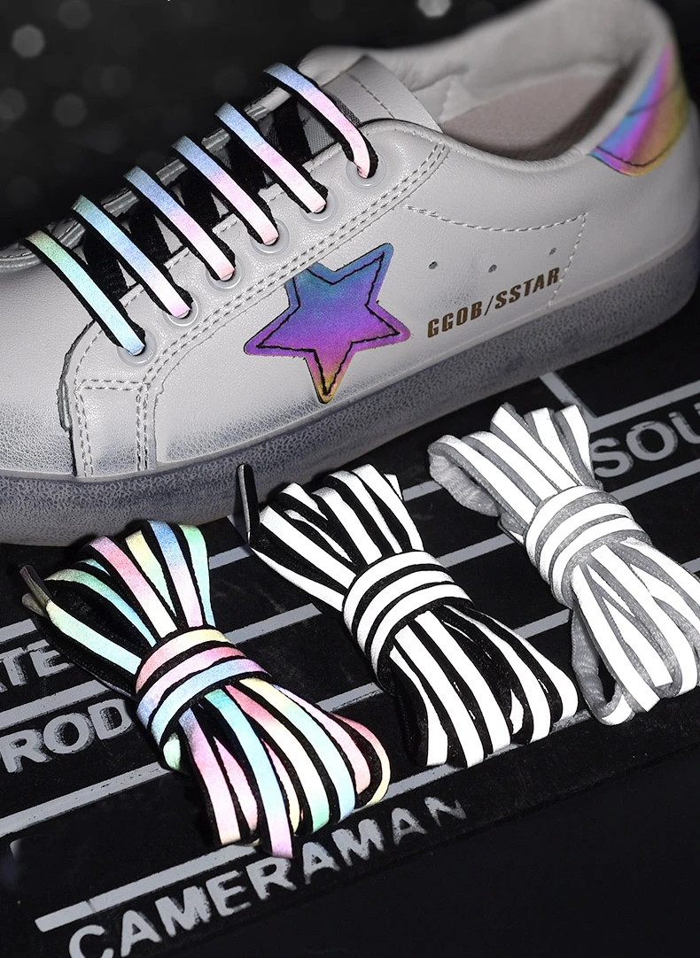 Reflektierende Schnürsenkel Laser-Pailletten-Schnürsenkel Geflochtenes Armband Sneaker-Laufschuh-Schnürsenkel für Erwachsene und Kinder – Detail 5