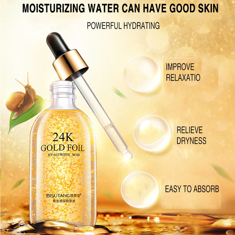 100ML 24K Gold Tense Moisture Essence Pure Hyaluronic Acid Serum Anti-wrinkle Gold Nicotinamide Liquid Snail Skin Care Essence
