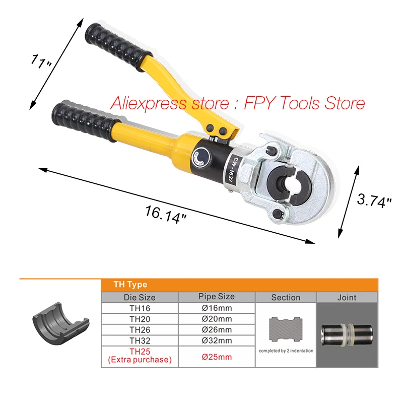 Hydraulic Pex Pipe Crimping Tools CW-1632 Pressing Plumbing Tools for Pex Pipe with TH jaws GC-1632