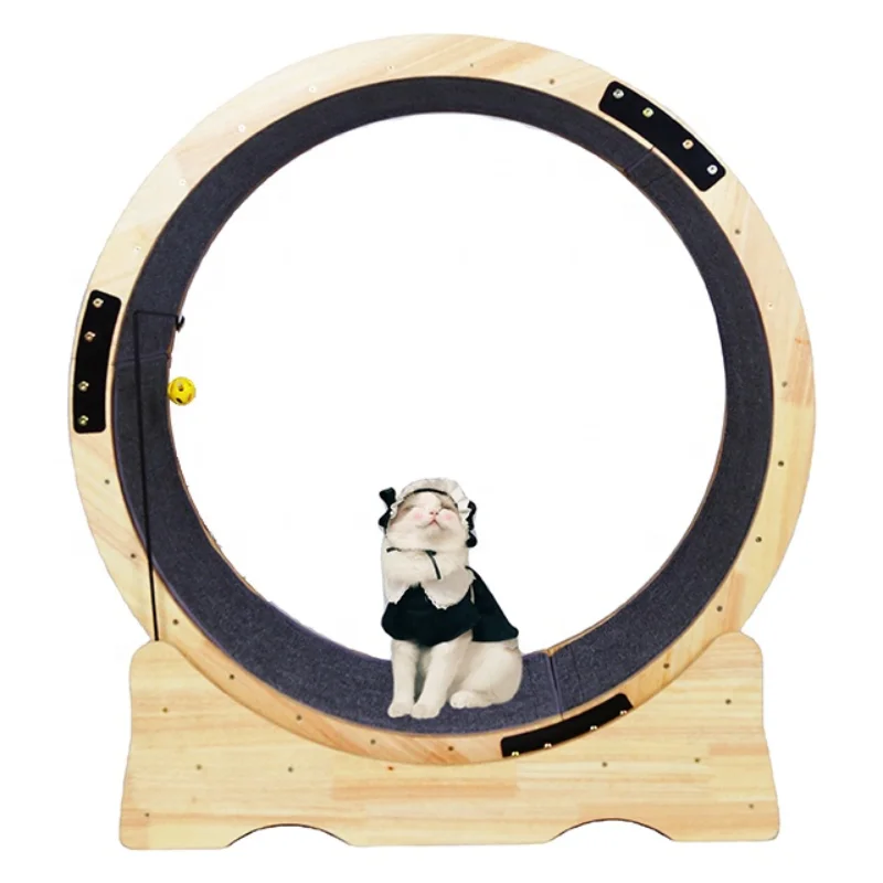 

2021 New Design Eco-Friendly Wooden Pet Exercise Wheel Treadmill Toy for Cat Running