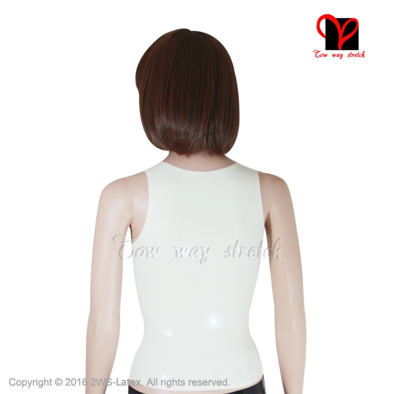 Sexy white military Latex Vest Rubber shirt Gummi jacket Crop Top waistcoat tank coat blouse T uniform catsuit plus XXXL TZ-004