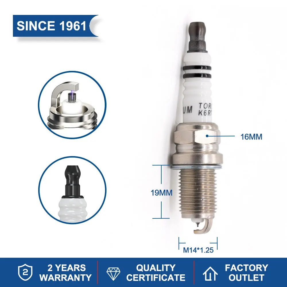 Ignition System Iridium Platinum Spark Plug TORCH K6RTIP Replacem for Candles IFR6B/IFR6B-K/IFR6A Up To 4X Longer Life