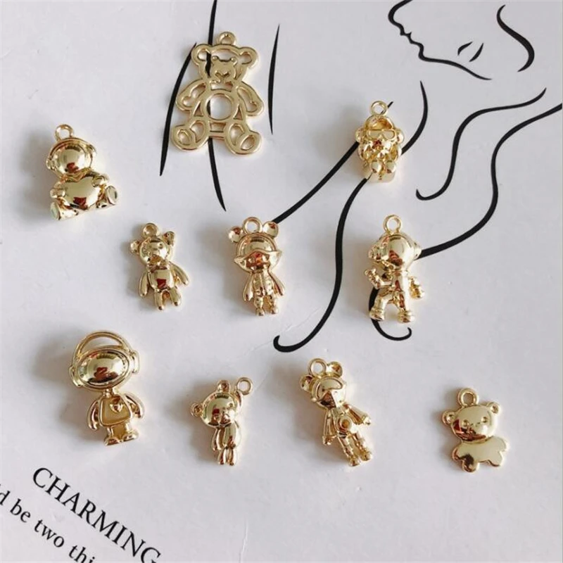 10pcs/lot new creative bear metal alloy charms for jewelry making accessories diy fashion earrings necklace pendant ornament