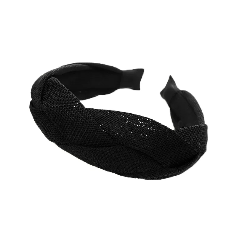 Sommer Neues Stirnband, Elegantes Breitkrempiges Damen-Haarband, Einfaches Einfarbiges Stoff-Kreuzgeflecht-Haarband – Detail 12