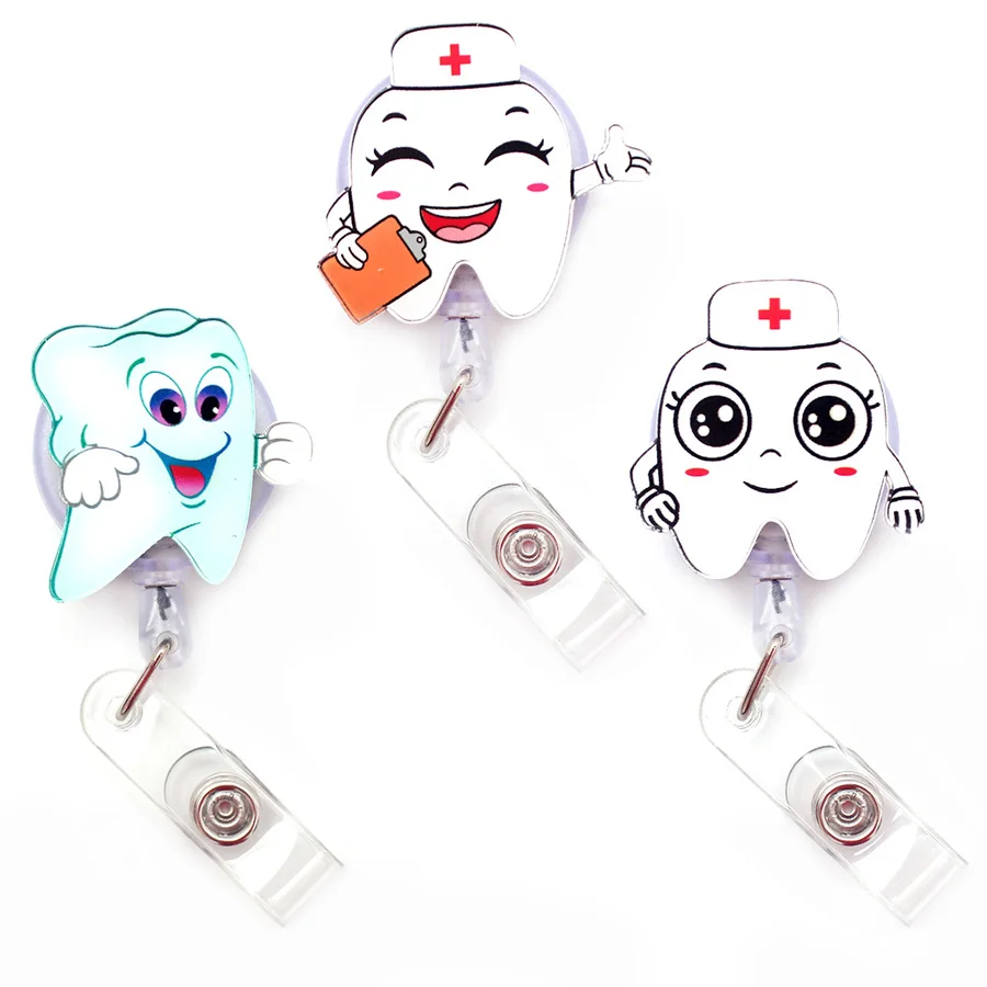 Funny Lovely Teeth Style Retractable Creative Card Holder Badge Reel Nurse Exhibition Enfermera Girl Name Card Chest  For Dentis