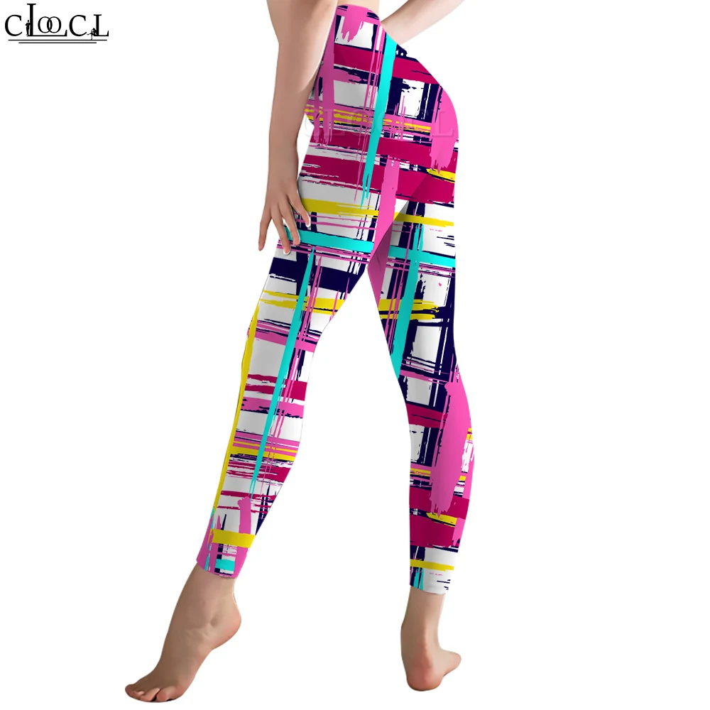 CLOOCL 여성 레깅스 다채로운 낙서 줄무늬 패턴 3D 높은 허리 탄성 Legging 여성 실내 운동 바지를 밀어