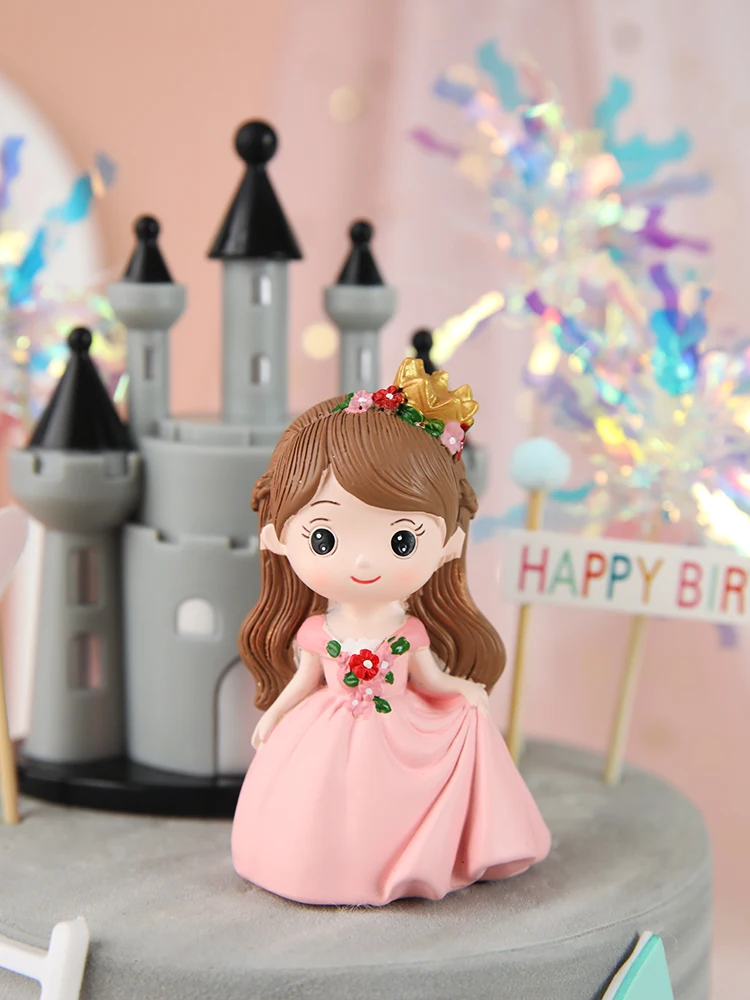 Cute Castle Princess Prince Resin Creative Crafts Cake Decorations Little Boy Girl Model Micro Landscape Cake Topper Decor view 6