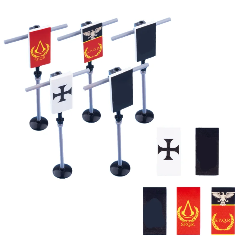 Ww2 bandeiras militares romanos blocos de construção figuras medievais acessórios tijolos brinquedos moc spqr impressão digital bandeira 26603 c229