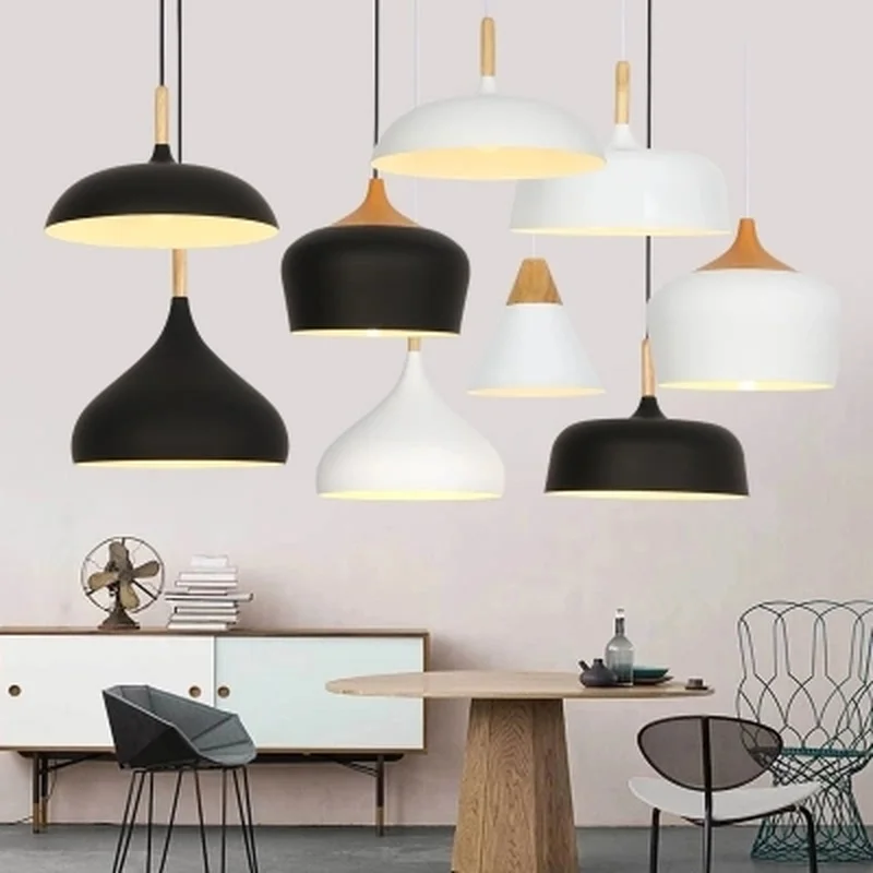 

Nordic Pendant Lights E27 Pendant Lamp Light Fixtures Bar Cafe Restaurant for decor Loft Wood Aluminum Lampshade Hanging Lights