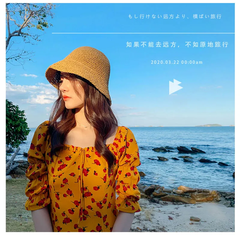 2021 New Women\'s bucket hat Cap female women\'s summer hats braided straw hat Fishing hat hat elegant for women Beach Straw hat