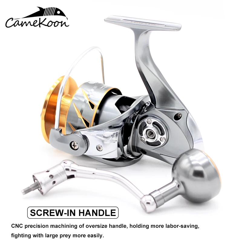 Strong Performing Spinning Match Fishing Reel with Metal Frame & Rotor Saltwater Wheel Screw-in Handle Max Drag 20kg Power Coil