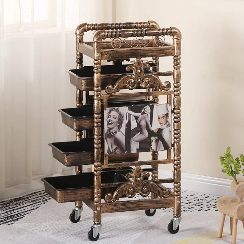 Hairdressing special tools car barber shop hair salon hot dyeing trolley retro multi-function beauty bar car salon trolley